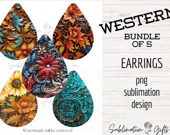 Western Earring BUNDLE | Floral sublimation design | western earring png designs | teardrop earring | sublimate earring