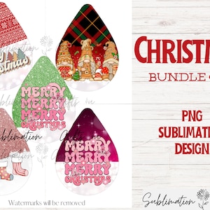 Christmas Retro Earring BUNDLE | teardrop sublimation png designs | Gingerbread Man House | Gnome | Santa | Reindeer | Snowman