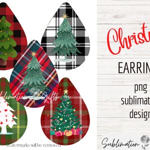 Christmas earring png design bundle | Holiday earring template | teardrop earring png | sublimation designs | ready to press | heat transfer