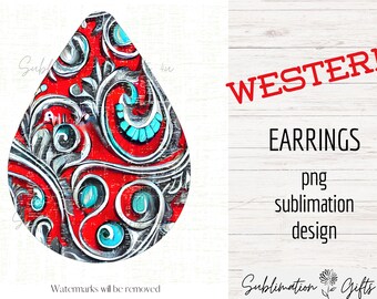 Orecchino a sublimazione occidentale / orecchino a goccia gioiello in argento turchese png / design png a sud-ovest / modello di orecchino da cowboy / png sublimato