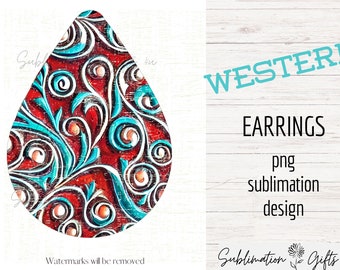 Orecchino a sublimazione occidentale / orecchino a goccia gioiello in argento turchese png / design png a sud-ovest / modello di orecchino da cowboy / png sublimato