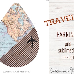 Modello per orecchini, orecchini a goccia con assistente di volo, orecchini a goccia con bussola da viaggio, orecchini a goccia con sublimazione