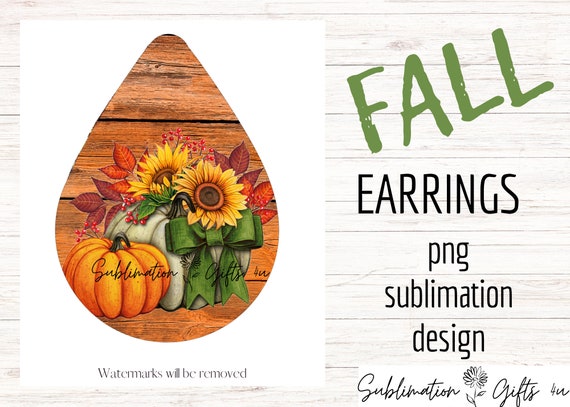 Fall Teardrop Earring - Pumpkin Earring Sublimation PNG