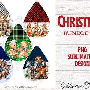 Christmas Gingerbread Earring BUNDLE | teardrop sublimation png designs | Gingerbread Man House | Gnome | Santa | Reindeer | Snowman