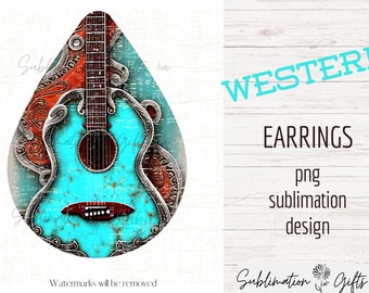 Orecchino a sublimazione western / orecchino a goccia con gioiello turchese e argento png / design sud-ovest png / modello orecchino cowboy / sublimazione png