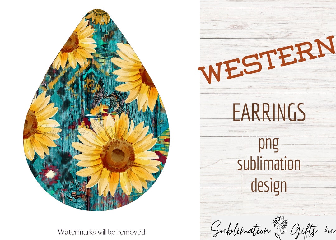 Western Sublimation Png Earring Design | Sunflower Daisy Guitar Earring ...