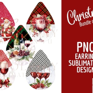 Kerst wijn oorbel BUNDEL | wijnliefhebbers png | wijn sjabloon| | traansublimatie png-ontwerpen | Kabouter | Kerstman | Rendier | Sneeuwman