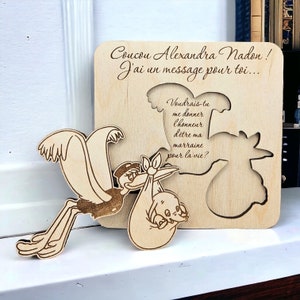 Pastille puzzle demande de marraine ou parrain modèle cigogne,  souvenir de grossesse et de naissance, cadeau.