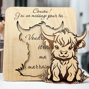 Pastille puzzle demande de marraine modèle vache highland « voudrais-tu être ma marraine», souvenir de grossesse et de naissance, cadeau.