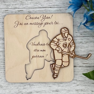 Pastille puzzle demande de parrain modèle joueur de hockey « voudrais-tu être mon parrain», souvenir de grossesse et de naissance, cadeau.