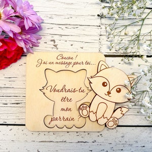 “Fox” model pregnancy announcement to future godfather and godmother, personalized puzzle sticker, souvenir and gift to family/friend