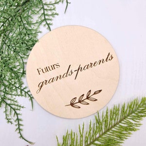 Pastille de bois annoncement de grossesse «Futurs grands-parents » Félicitations pour une nouvelle naissance