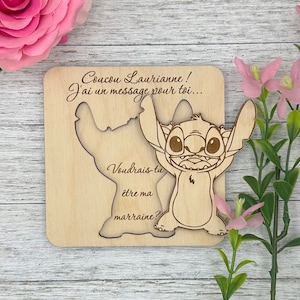Pastille puzzle demande de marraine modèle stich « voudrais-tu être ma marraine», souvenir de grossesse et de naissance, cadeau.