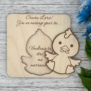 Pastille puzzle demande de marraine modèle poussin « voudrais-tu être ma marraine», souvenir de grossesse et de naissance, cadeau.