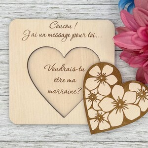 Pastille puzzle demande de marraine modèle coeur fleural « voudrais-tu être ma marraine», souvenir de grossesse et de naissance, cadeau.