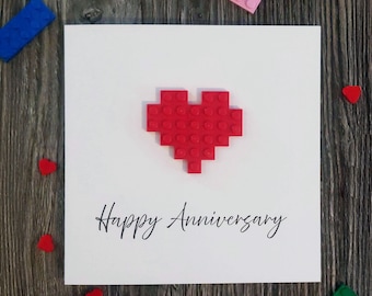 Personalized Lego-style Anniversary Card | Red Heart  | Handmade