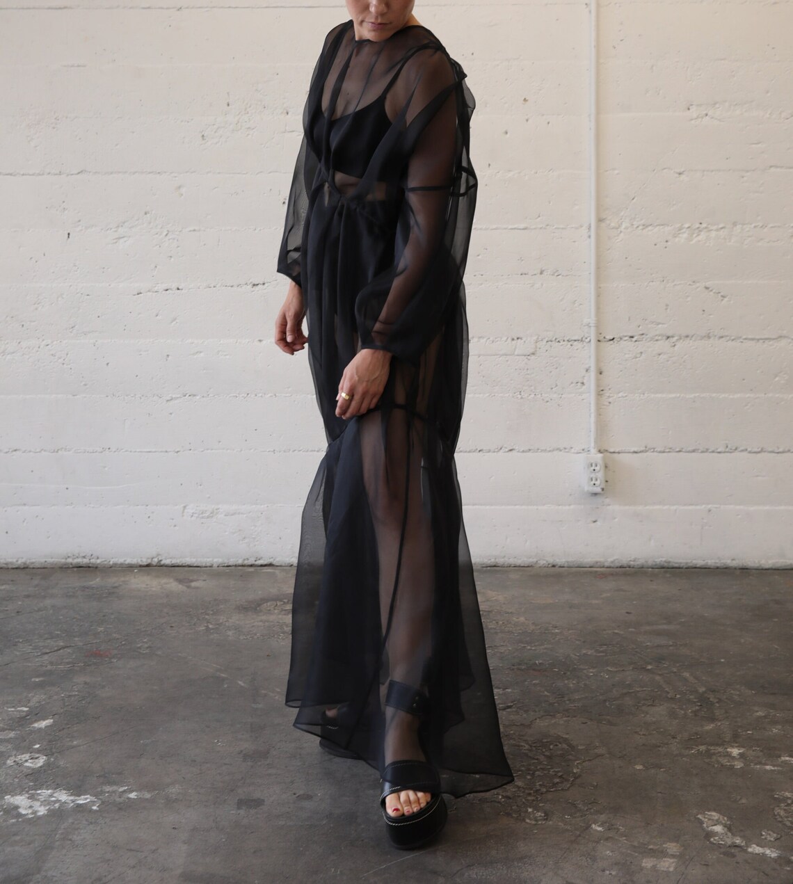 fornarina black organza mesh maxi dress Fornarina Black Organza Mesh Maxi Dress