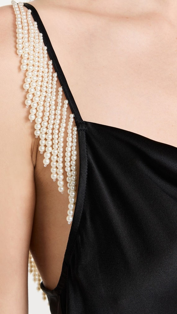 White pearl fringe hem slip dress cheap