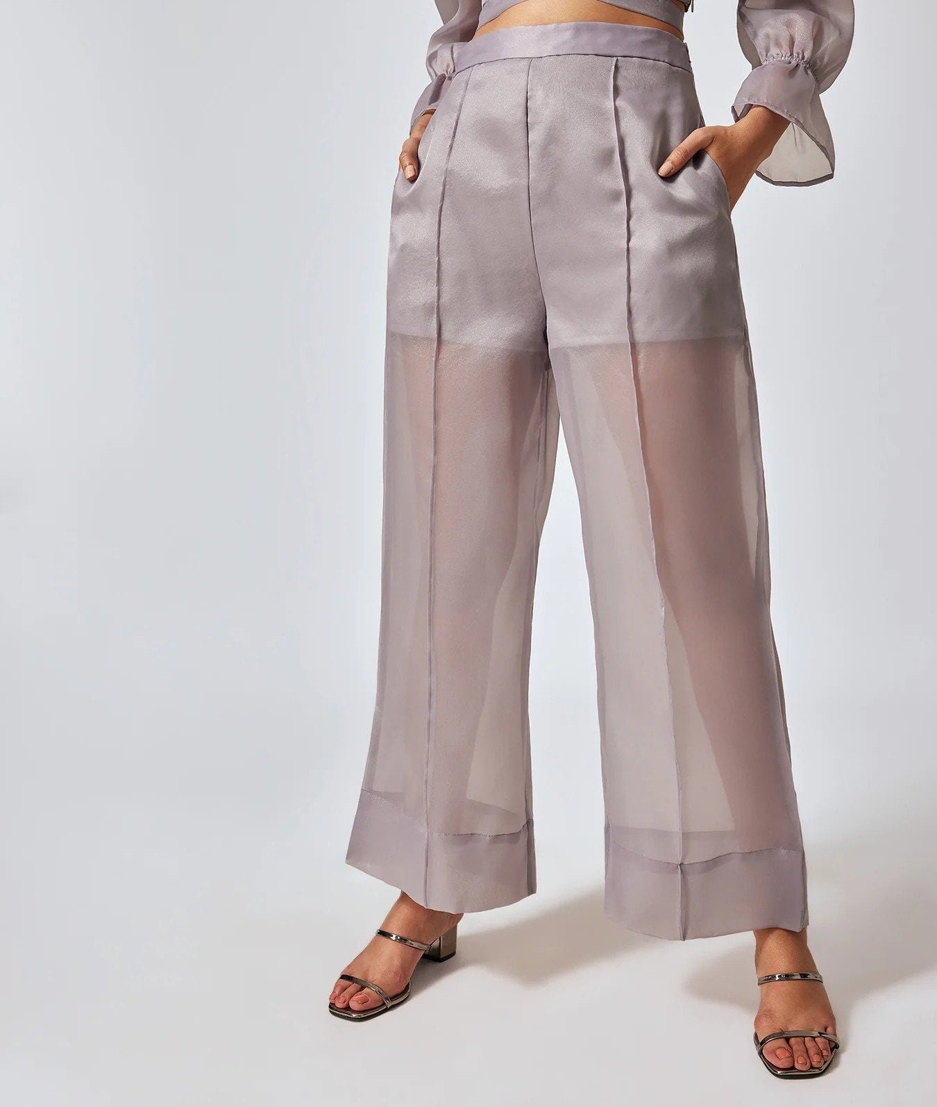 Trousers Sheer Pants/organza Cropped Wide Leg Pant Trousers/mesh See ...