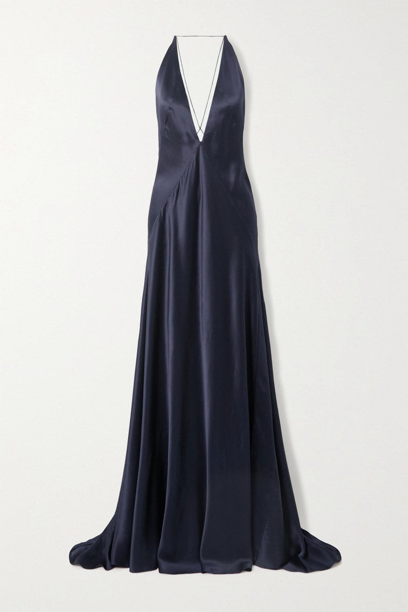 16661 Red Back Cross Strap Satin Slit Dress