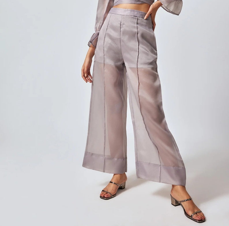 Trousers Sheer Cropped Wide Leg Pant Trousers/mesh See Through Exotic Pole Dance
