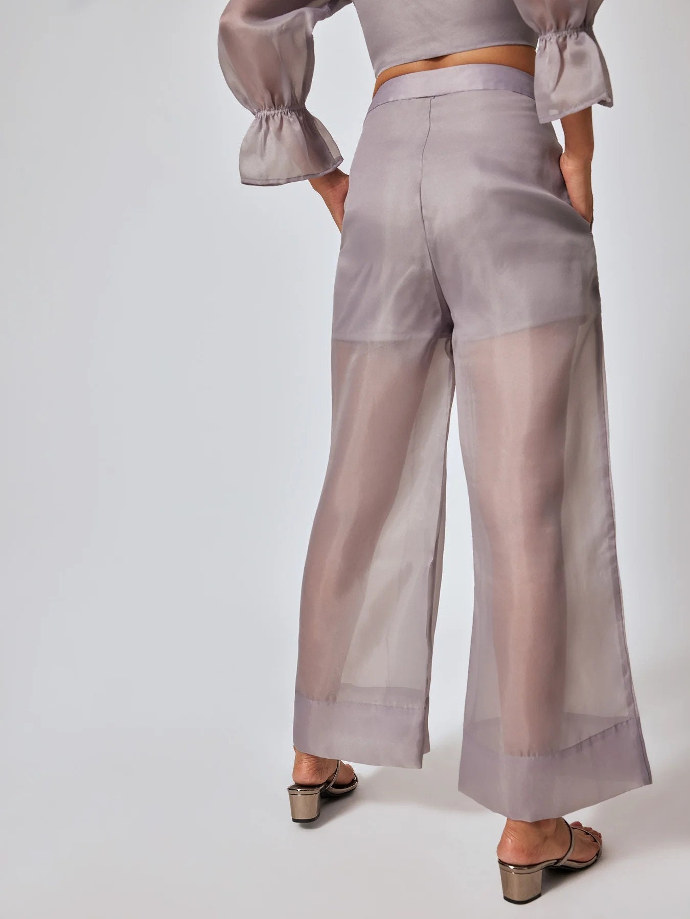 Trousers Sheer Pants/organza Cropped Wide Leg Pant Trousers/mesh See ...