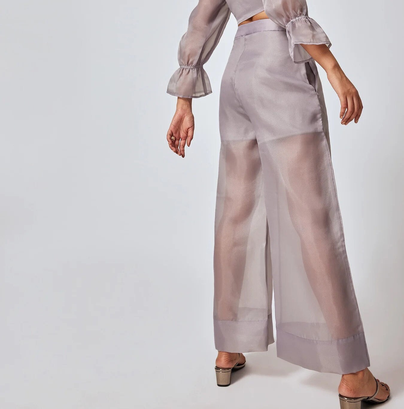 Trousers Sheer Pants/organza Cropped Wide Leg Pant Trousers/mesh See ...