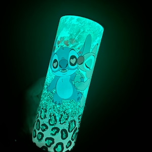 Stitch and angel love tumbler,stitch tumbler 20oz glow in the dark, tumbler for gift, angel and stitch tumbler 20oz glow in the dark