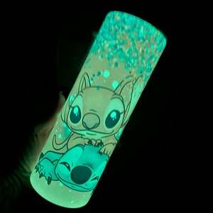 Stitch and angel Skinny tumbler glow in the dark, glow in the dark tumbler 20oz , Stitch and angel love, perfect for gift , tumbler.