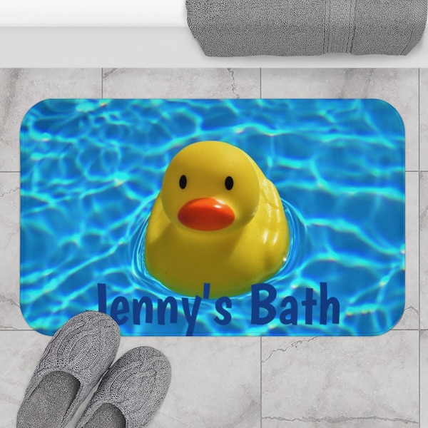 Yellow Rubber Duck Toy Bath Mat Rug - Door Mat, Bedroom mat,  Playroom, Pool area - Personalized