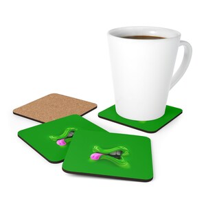 Green Monster Mouth Cartoon Corkwood Coaster Set of 4