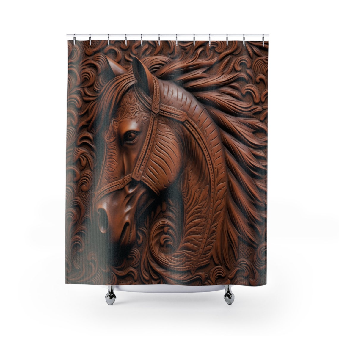 3D Printed Horse Tooled Leather Printed Design Shower Curtain Bathroom