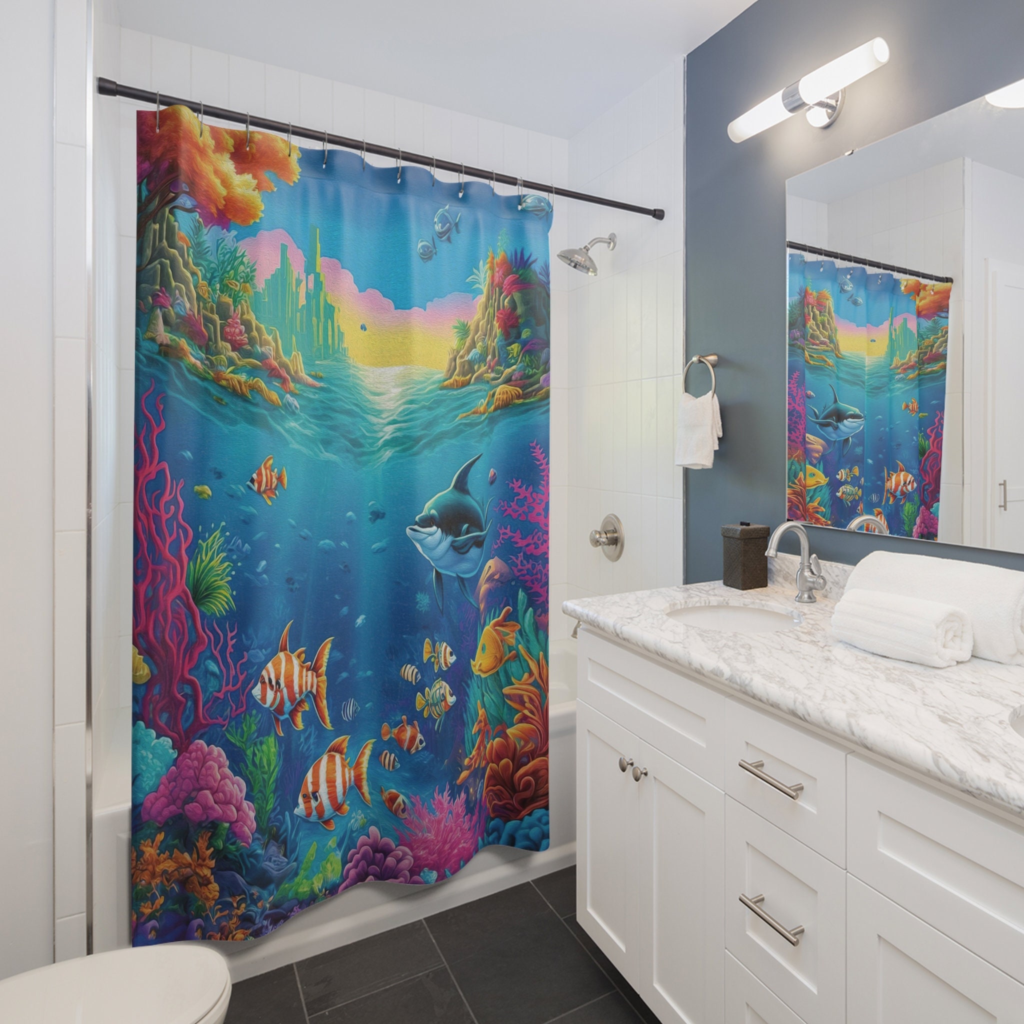 Ocean Underwater Sealife Printed Design Shower Curtain Bathroom Decor -  71x74 Inch - Etsy, image size:2048x2048