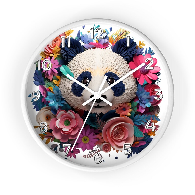 Panda Bear 3D Printed Design Wall Clock - White Wood Frame - 10 Inch - Etsy