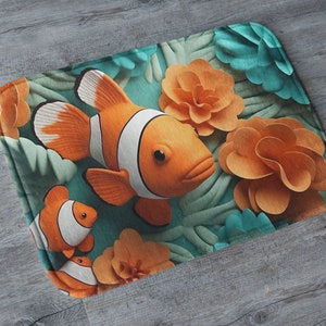 Tapis de bain, poisson-clown, plage, océan, bord de mer - Paillasson, maison de plage, tapis de chambre, salle de jeux, coin piscine