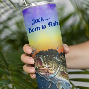 Fishing Design Skinny Tumbler with Straw, 20oz, Father&#39;s Day Gift, Stainless Steel, Fathers Day, Lake