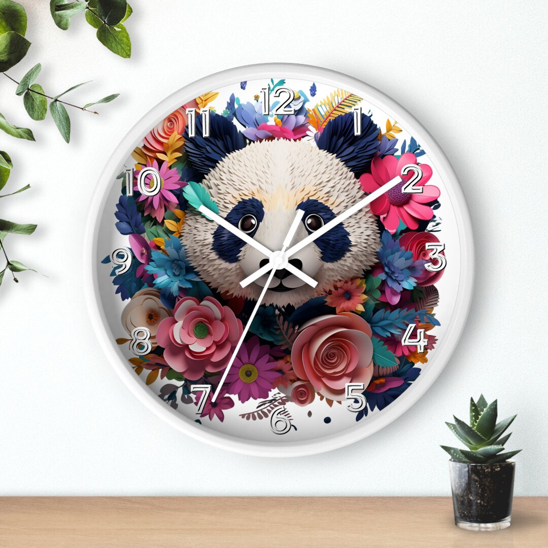 Panda Bear 3D Printed Design Wall Clock - White Wood Frame - 10 Inch - Etsy