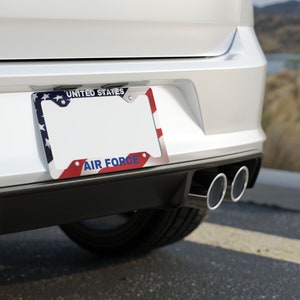 United States Military License Plate Frame Vehicle Aluminum with a Glossy Finish Made in USA, Space Force, Navy, Coast Guard & Others