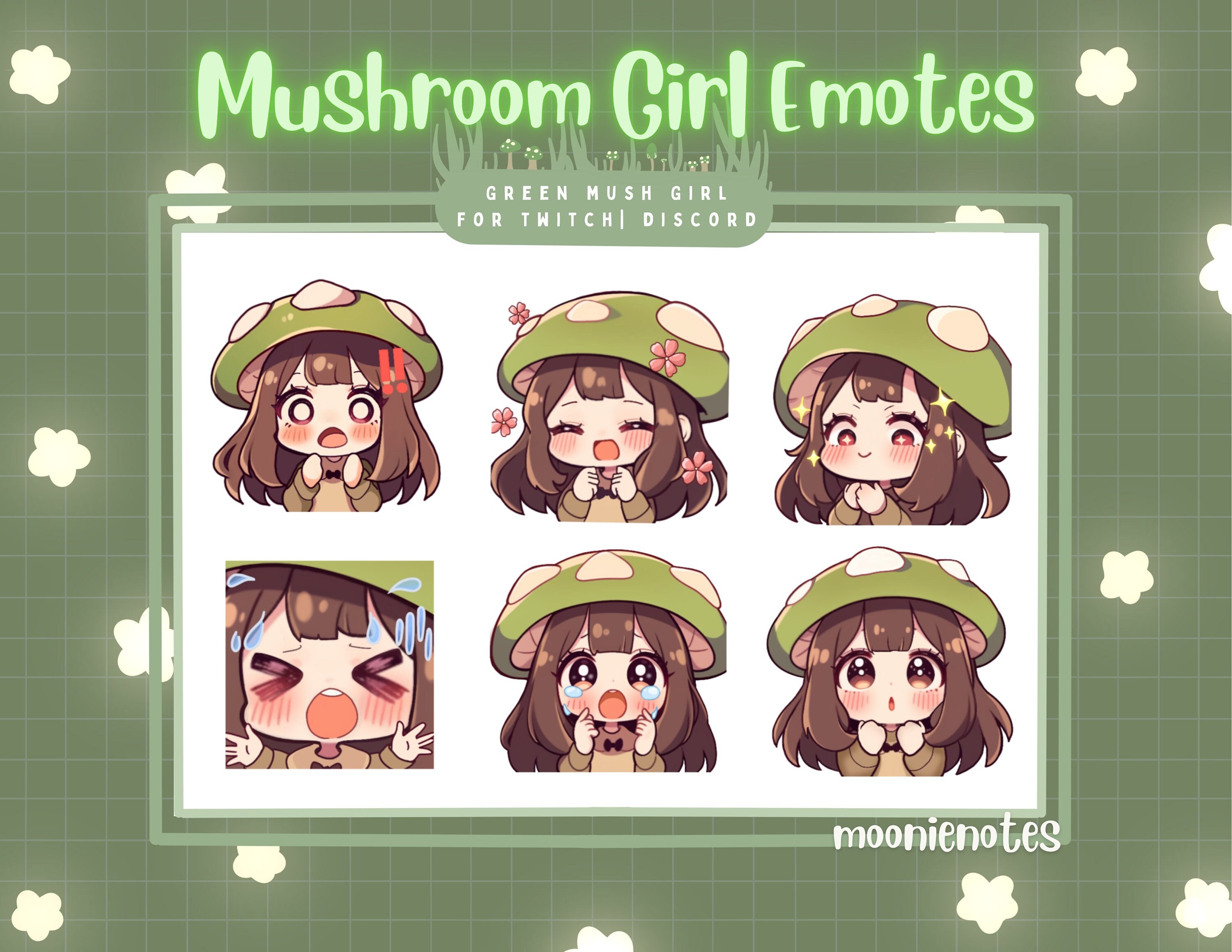 Cozy Mushroom Girl Emote Pack (Twitch | Discord)