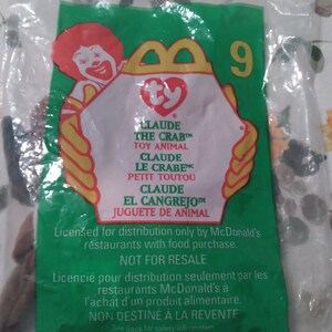 Vintage McDonald&#39;s Ty &quot;CLAUDE THE CRAB&quot;