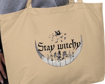 Witchy Large tote bag Stay Witchy | Witch Moon  Witchy Aesthetic Salem Witch  Mystical tote Halloween