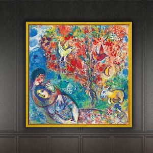 Marc Chagall Paar Unter Baum Poster, Kunst Leinwand, Reproduktionsdruck, Abstrakte Wandkunst, Moderne Kunstdruck, Expressionismus Kunst, Vintage Kunstdruck