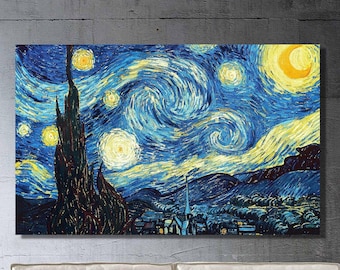 Starry Night Canvas Print Art,Vincent Van Gogh Starry Night Canvas Wall Art,Starry Night Poster Art,Famous Reproduction Print Art Decors
