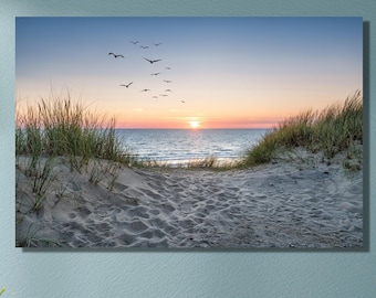 Sunset Birds Sea Print Art Canvas,Birds on the Beach Canvas Wall Art Print,Landscape Wall Decor,Landscape Living Room Decor,Trendy Wall Art