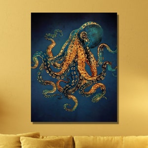 Octopus Wall Art,Octopus Canvas Print Art,Wild Octopus Painting,Octopus Canvas Wall Art,Octopus Poster,Animal Large Wall Art,Office Wall Art