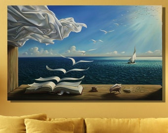 Salvador Dali Book to Birds Canvas Wall Art,Reproduction Prints,Home Decor,Salvador Dali Canvas Print,Famous Wall Art Decor,Modern Wall Art
