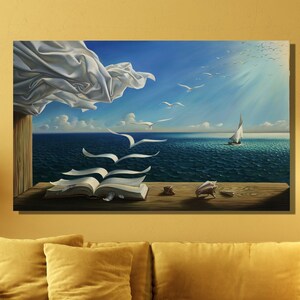 Arte de pared en lienzo con el libro de los pájaros de Salvador Dalí, reproducciones de impresiones, decoración del hogar, impresión en lienzo de Salvador Dalí, decoración de arte de pared famosa, arte de pared moderno