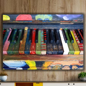 Colourful Piano Poster Art Canvas Print,Retro Music Canvas Wall Art Print,Piano Print Art Canvas,Music Room Art Decor,Music instrument Piano