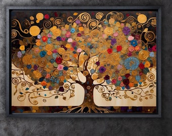 Lienzo decorativo del Árbol de la Vida de Gustav Klimt, reproducción impresa, póster de Gustav Klimt, arte mural clásico, simbolismo art nouveau.