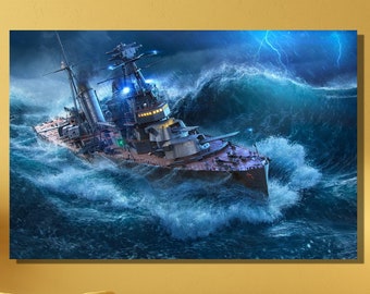 Vikings Ship Canvas Art,Battle Ship Canvas Wall Art Print,Viking Ship in the Oceon Sea,Ragnar Lodhbrok Poster,Viking Poster Canvas Art Print